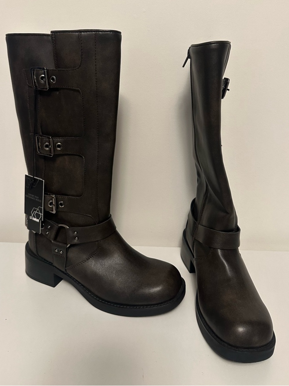 Tall Buckle Riding Boots in Dark Brown